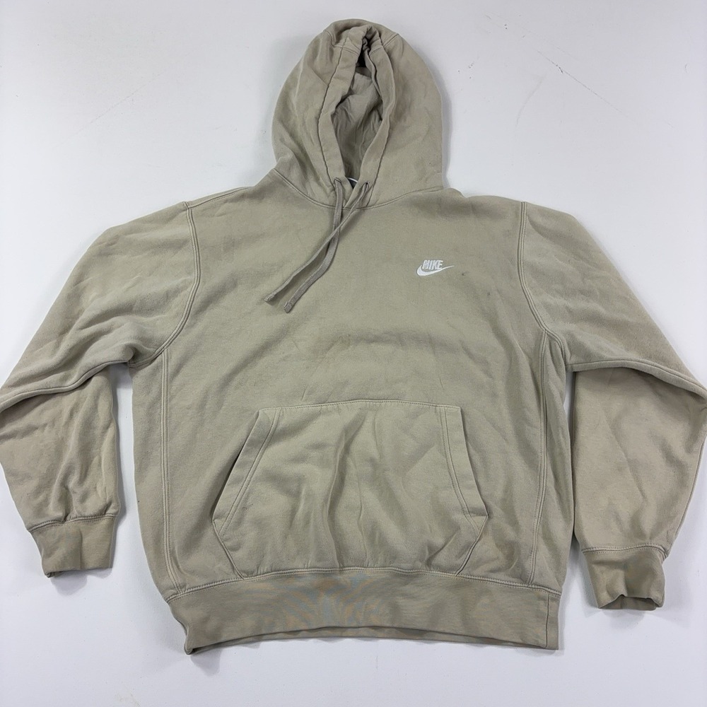 Nike Hoodie Sweatshirt Mens M Beige Pullover Fleece Kangaroo Logo BV2654-206